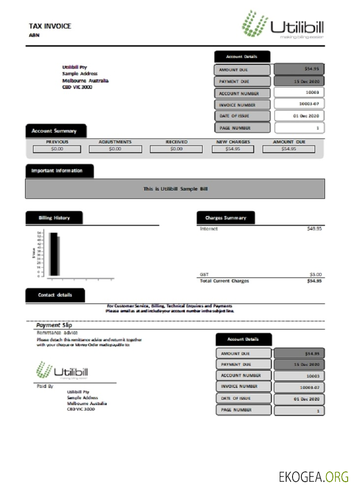 Australia Utilibill easy to fill template in Word and PDF format (.doc and .pdf)